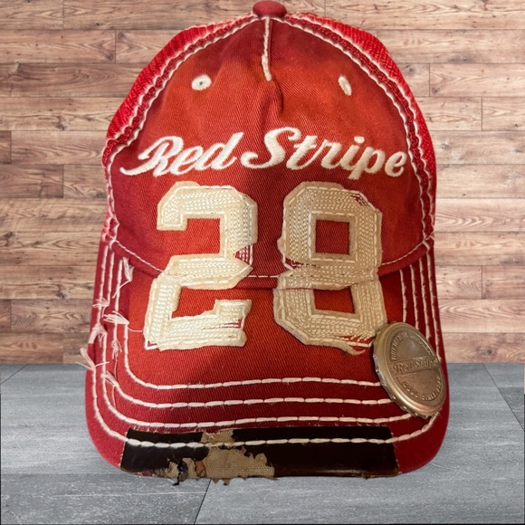 Red Stripe hat from Jamaica with bottle opener in the inside of the bill.. - Picture 5 of 7